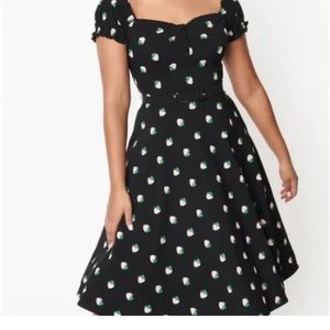 NWT Unique Vintage black & pink strawberry print O’Hara dress
